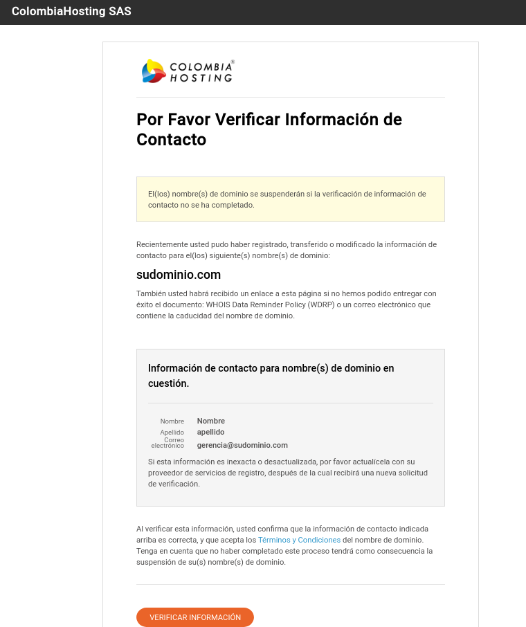 Sitio para validar datos del dominio