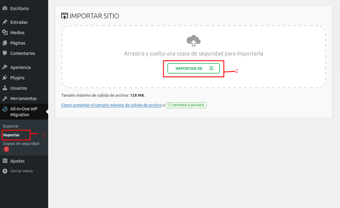 importar sitio web en WordPress