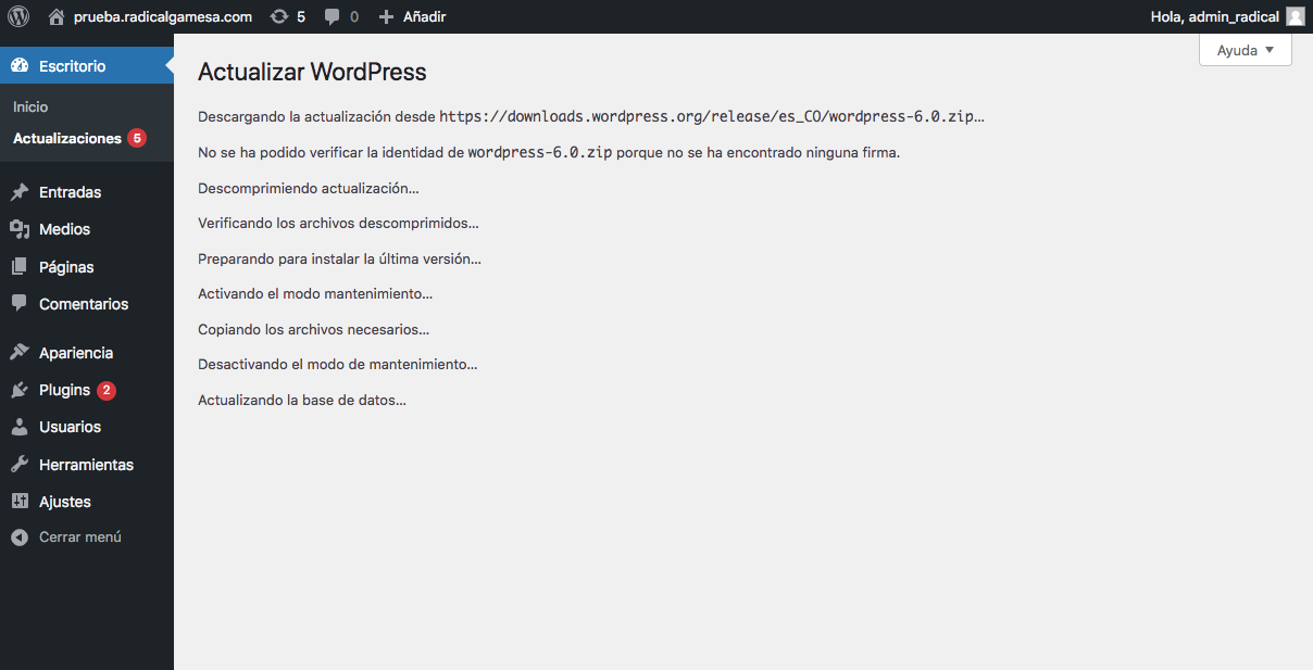 actualizacion de wordpress