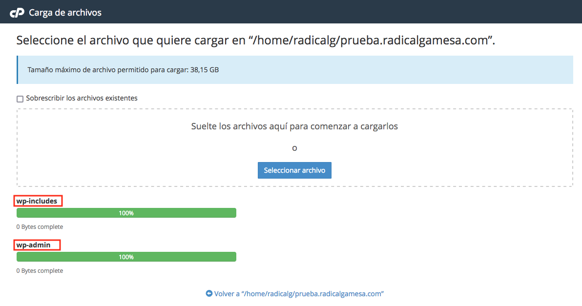 cargar archivos desde el cPanel