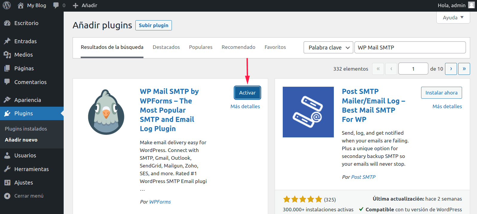 Botón para activar pluguns en WordPress