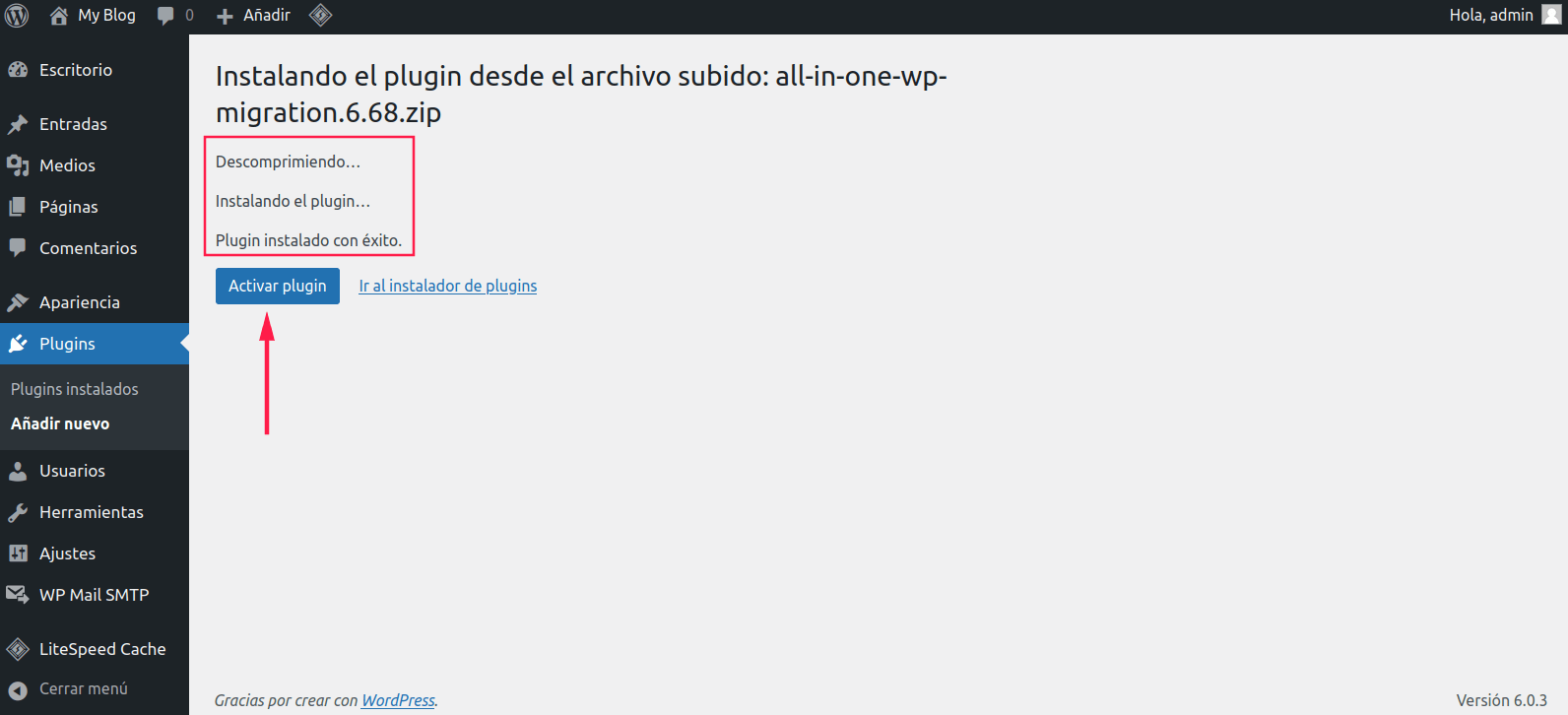 Botón para activar plugins en WordPress