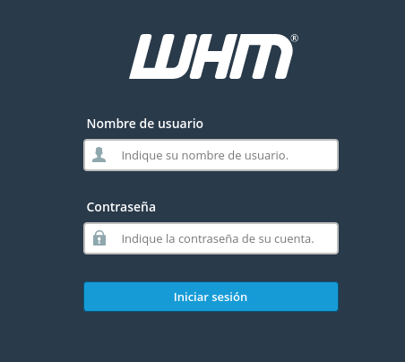 Formulario de inicio de sesión en WHM