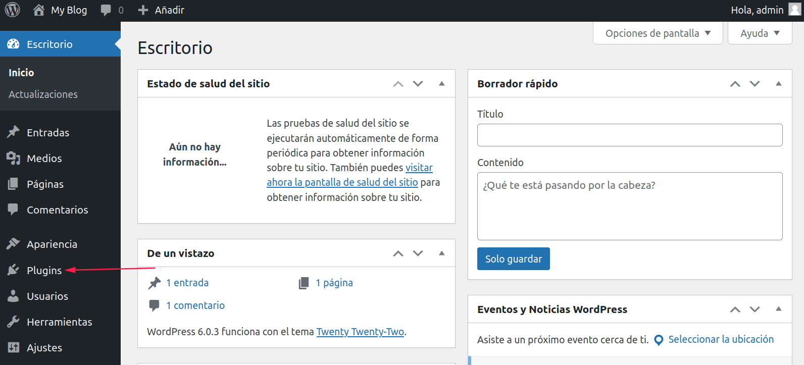 Modulo de plugins en WordPress