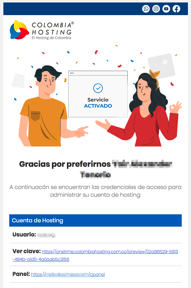 Datos de acceso cPanel