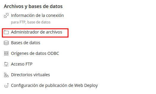 Opcion de administrador de archivos en plesk