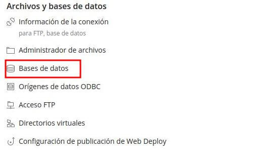 Opción para administrar bases de datos