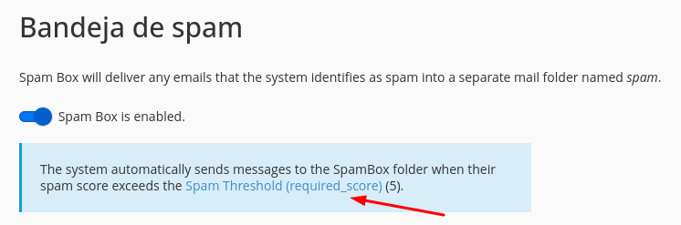 Ingreso al puntaje de spam desde la opción Spam Treshold