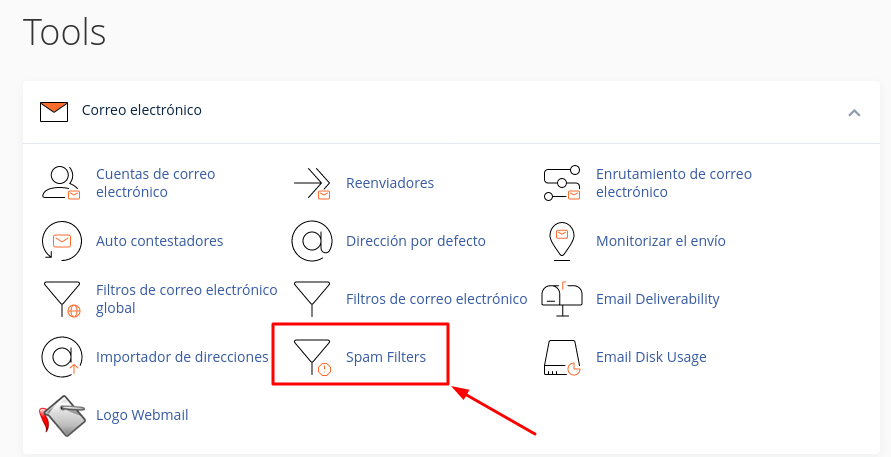 Ingresar a opción de SpamFilters