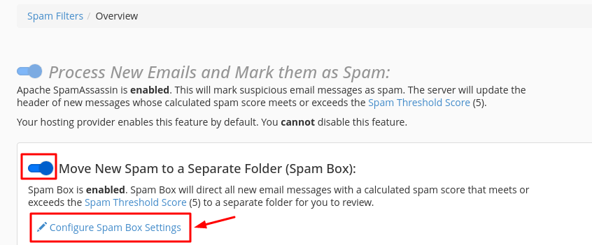 Ingresar a las configuraciones de spam 
