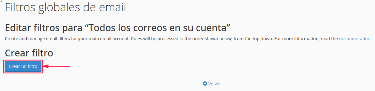 Creación de Filtros de correo electrónico globales