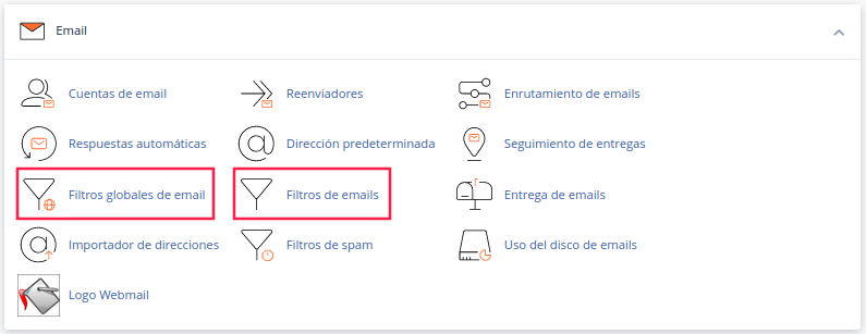 Filtros de cPanel