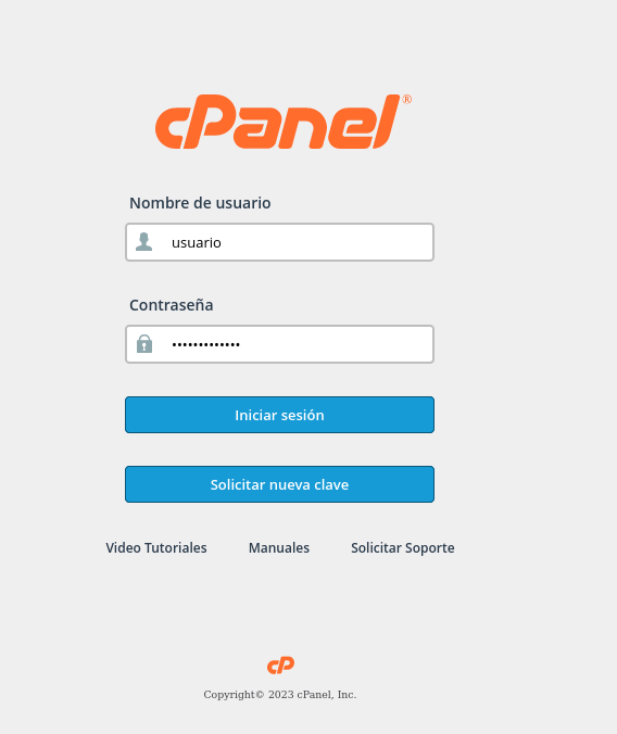 Formulario de acceso a cPanel
