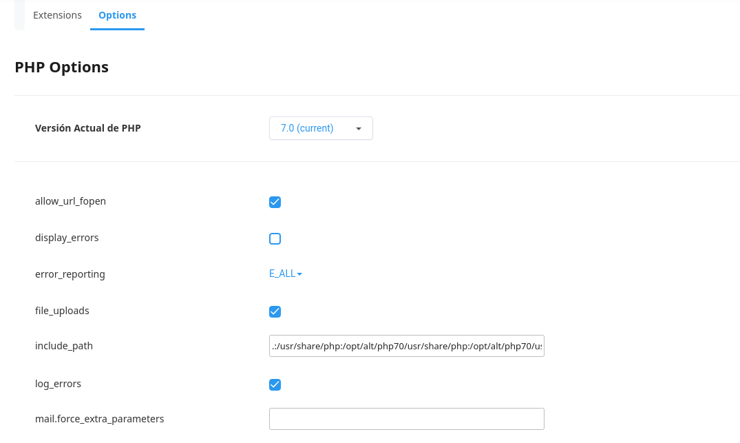 Visualizar y configurar las opciones del cPanel con respecto a PHP