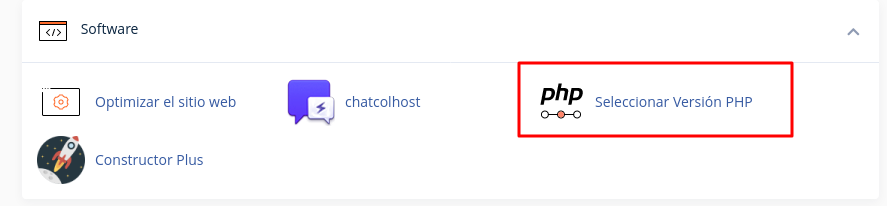 Apartado de seleccionar version php