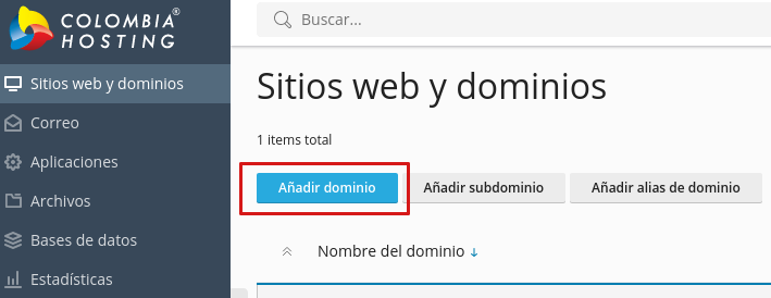 Agregando nuevo dominio en Plesk