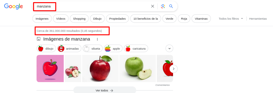 Consulta normal realizada en Google