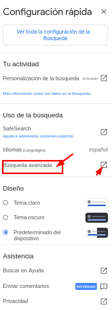 Opción de busqueda avanzada