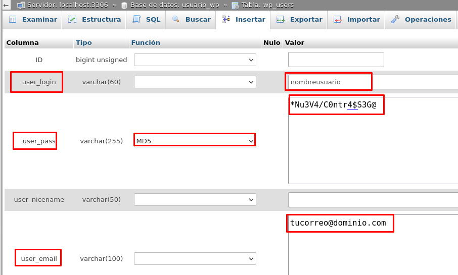 Insertar datos WordPress 