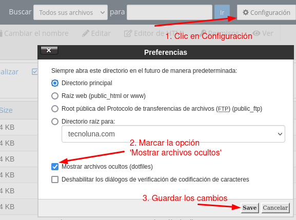 Permitir visualizar los archivos ocultos de cPanel