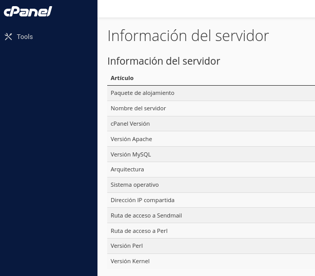 Información del servidor